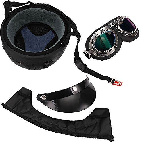 FREESOO Casco Abierto Protección para Motocicleta Scooter Bicicleta 54-60cm Ajustable con Visera UV Gafas Bufanda