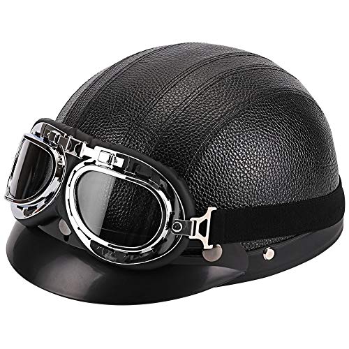 FREESOO Casco Abierto Protección para Motocicleta Scooter Bicicleta 54-60cm Ajustable con Visera UV Gafas Bufanda