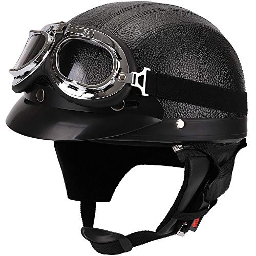 FREESOO Casco Abierto Protección para Motocicleta Scooter Bicicleta 54-60cm Ajustable con Visera UV Gafas Bufanda