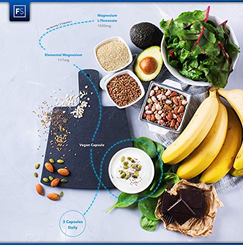 FS Treonato de Magnesio 1500mg por Porcion | 90 Capsulas Veganas de Magnesium Threonate | Suplementos Nootropicos | Magnesio Capsulas | Sin OGM y Sin Gluten