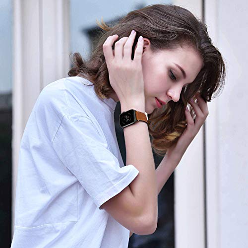 Fullmosa Correa Apple Watch Series SE 6/5/4/3/2/1, 4 Colores, Vintage Pulsera de Cuero Reemplazo de Apple Watch para Mujeres Hombres, Marrón Claro + Hebilla Gris Ahumado, 42mm/44mm