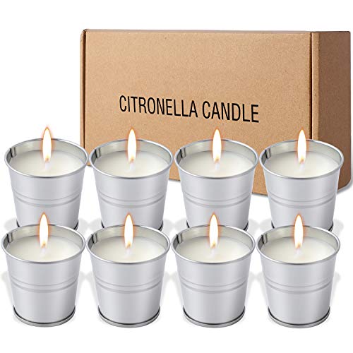 FUMUM Vela Citronela Exterior Interior,Soja Estable Repelente Barrera de Insectos Velas de citronela Antimosquitos para Dormitorio Restaurante Camping[hasta 17H,Cubo de Metal Seguro]-8 Piezas