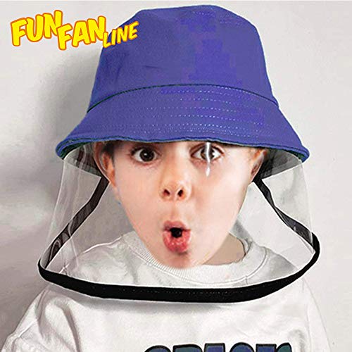 FUN FAN LINE - Gorro Infantil con Pantalla o máscara Facial Protectora Transparente para Mayor Seguridad. Sombrero con Protector de Cara. (Azul)