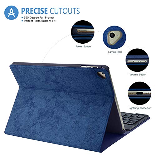 Funda con Teclado iPad 9.7, Funda iPad 2018 con Teclado de 7 Colores Retroiluminado(Incluye Letra Ñ) para iPad 2018/iPad 2017/iPad Pro 9.7/iPad Air 2/1-Teclado Español Bluetooth Inalámbrico(azul)
