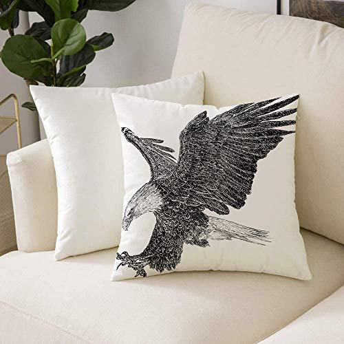 Funda de Cojine con Cremallera Invisible,Animal, Águila calva Swoop Dibujado a m,Protectores de Almohada Sofá Throw Cojín Decoración Almohada Caso de la Cubierta Decorativo para Sala de Estar 50x50 cm