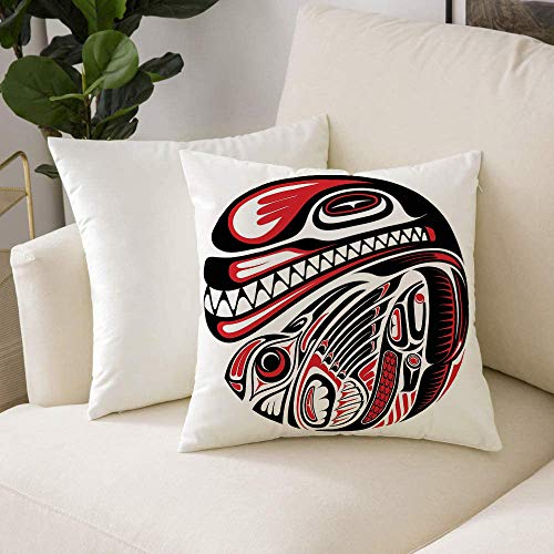 Funda de Cojine con Cremallera Invisible,Tribal, Haida Style Animal Art Águila é,Protectores de Almohada Sofá Throw Cojín Decoración Almohada Caso de la Cubierta Decorativo para Sala de Estar 50x50 cm