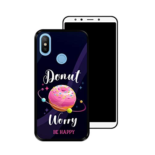 Funda Negra para [ Xiaomi Mi A2 - Mi 6X ] diseño [ Buñuelo Divertido - Donut Worry, be Happy ] Carcasa Silicona Flexible TPU