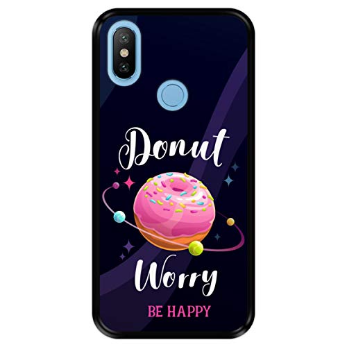Funda Negra para [ Xiaomi Mi A2 - Mi 6X ] diseño [ Buñuelo Divertido - Donut Worry, be Happy ] Carcasa Silicona Flexible TPU