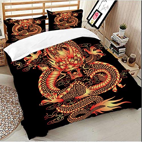 Funda Nórdica Juego De Ropa De Cama Con Estampado De Dragón 3D Ropa De Cama Individual Twin Full Queen King Size Funda Nórdica Negra Con Funda De Almohada Funda De Edredón Ropa De Cama 220X240Cm