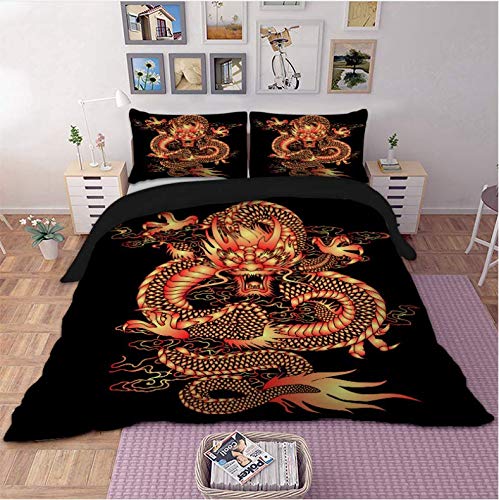 Funda Nórdica Juego De Ropa De Cama Con Estampado De Dragón 3D Ropa De Cama Individual Twin Full Queen King Size Funda Nórdica Negra Con Funda De Almohada Funda De Edredón Ropa De Cama 220X240Cm