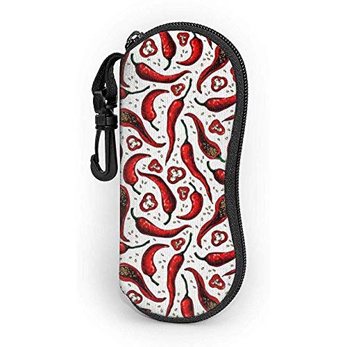Funda para gafas con diseño de pimienta de chile con mosquetón, ultraligera, portátil, neopreno, con cremallera, funda suave