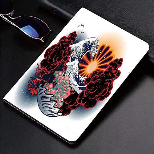 Funda para iPad (9,7 Pulgadas, 2018/2017 Modelo, 6ª / 5ª generación), Decoración de tatuajes, Brave Native American Warrior Chief of Tribe con Nob,Slim PU Protectora Carcasa con con Auto-Sueño/Estela