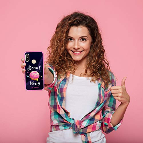 Funda Rosa para [ Xiaomi Mi A2 Lite - Redmi 6 Pro ] diseño [ Buñuelo Divertido - Donut Worry, be Happy ] Carcasa Silicona Flexible TPU