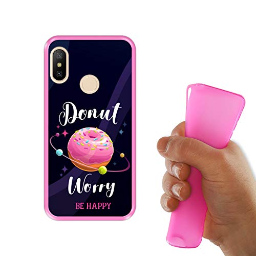 Funda Rosa para [ Xiaomi Mi A2 Lite - Redmi 6 Pro ] diseño [ Buñuelo Divertido - Donut Worry, be Happy ] Carcasa Silicona Flexible TPU
