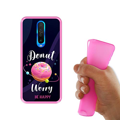Funda Rosa para [ Xiaomi Redmi K30 - K30 5G - Mi 10T ] diseño [ Buñuelo Divertido - Donut Worry, be Happy ] Carcasa Silicona Flexible TPU