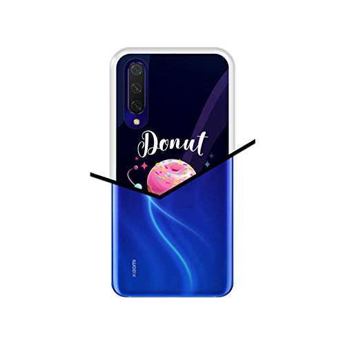 Funda Transparente para [ Xiaomi Mi 9 Lite ] diseño [ Buñuelo Divertido - Donut Worry, be Happy ] Carcasa Silicona Flexible TPU