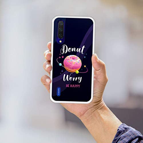 Funda Transparente para [ Xiaomi Mi 9 Lite ] diseño [ Buñuelo Divertido - Donut Worry, be Happy ] Carcasa Silicona Flexible TPU