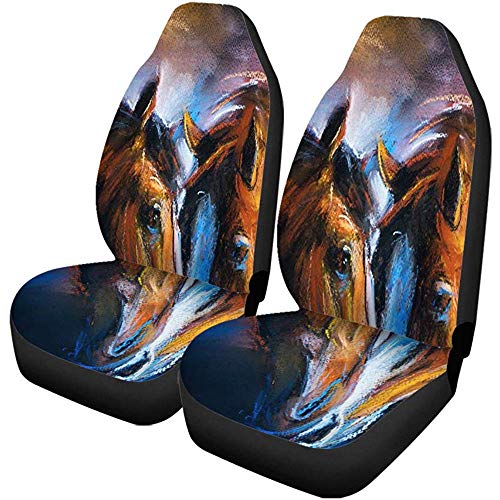 Fundas Para Asientos De Coche Animal Pastel Retrato De Pareja Caballos En Cartón Conjunto Moderno De 2 Accesorios Para Automóviles Protectores Decoración Para El Automóvil Ajuste