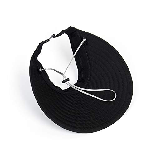 Funhoo Señoras Sombrero para el Sol Mujeres de ala Grande Visera Protectora Empaquetable de Viaje de Verano Pliegue Enrollable Gorra de Playa solares Ajustables con Diadema (Negro)