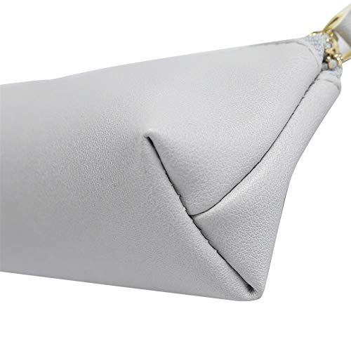 Fyore - Estuche de piel de lujo, diseño delgado con cremallera metálica, tamaño de bolsillo para bolígrafo y brocha de maquillaje, color gris 20*5*4.4cm
