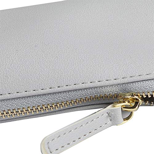Fyore - Estuche de piel de lujo, diseño delgado con cremallera metálica, tamaño de bolsillo para bolígrafo y brocha de maquillaje, color gris 20*5*4.4cm