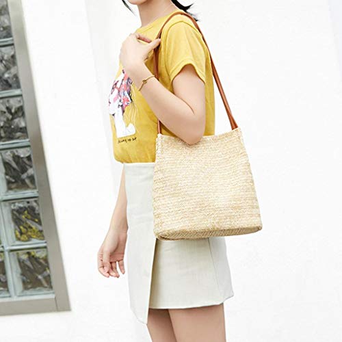 Gaddrt Moda Mujeres Bolsas de Paja Casual Bolso de Hombro Tejido Cubo Crossbody Bolsa Bolso de Mano, E