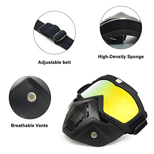 Gafas de moto con máscara desmontable, estilo Harley, protección acolchada, gafas de sol, gafas UV de moto, Unisex mujer, Mirror Lens