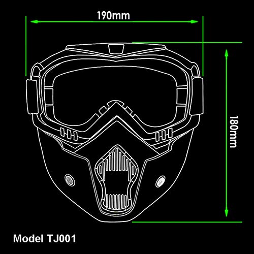 Gafas de moto con máscara desmontable, estilo Harley, protección acolchada, gafas de sol, gafas UV de moto, Unisex mujer, Mirror Lens