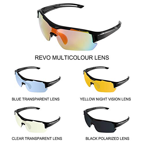 Gafas de Sol Deportivas,CrazyFire UV 400 Protección Gafas Deportivas Polarizadas con 5 Set De Lentes Intercambiables para Hombre Mujer