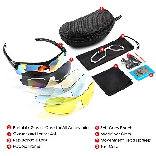 Gafas de Sol Deportivas,CrazyFire UV 400 Protección Gafas Deportivas Polarizadas con 5 Set De Lentes Intercambiables para Hombre Mujer