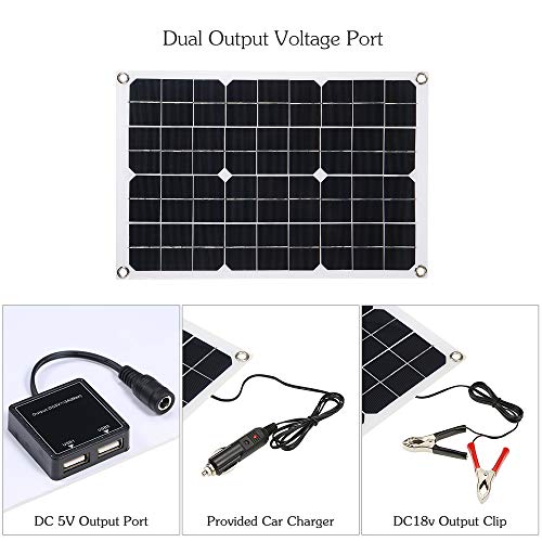 Galapara Kit de Panel Solar Flexible policristalino de Doble Salida con 2 Puertos USB 50W DC 5V / 18V y Carga para automóvil 12V / 24V Controlador de Carga Solar Regulador Inteligente PWM