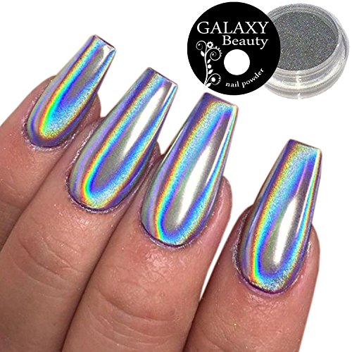 Galaxy Beauty - Polvo holográfico para uñas de arcoíris, 1 g, con efecto láser, color plateado y cromado