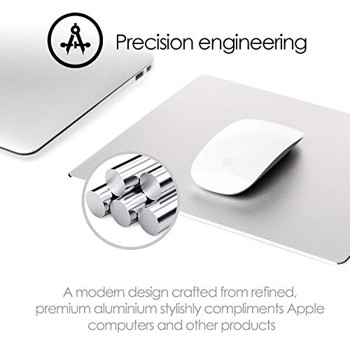 Gaming Mouse Pad Mat with Non Slip Rubber Base & Frosted Surface For Apple Macbook iMac Computer and Laptops - Aluminium Silver