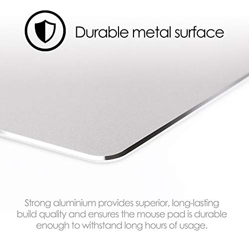 Gaming Mouse Pad Mat with Non Slip Rubber Base & Frosted Surface For Apple Macbook iMac Computer and Laptops - Aluminium Silver