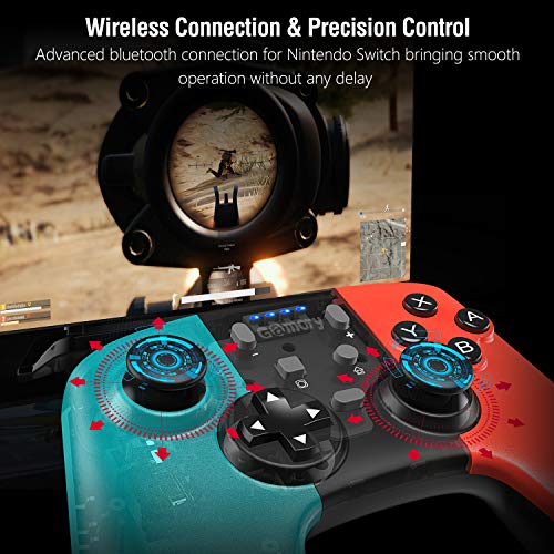 Gamory Mando para Nintendo Switch,Mando Pro Controller Mando pc Inalambrico,Bluetooth Inalámbricos pro Nintendo Switch Gamepad controlador con Turbo Dual Shock Gyro Axi ajustable