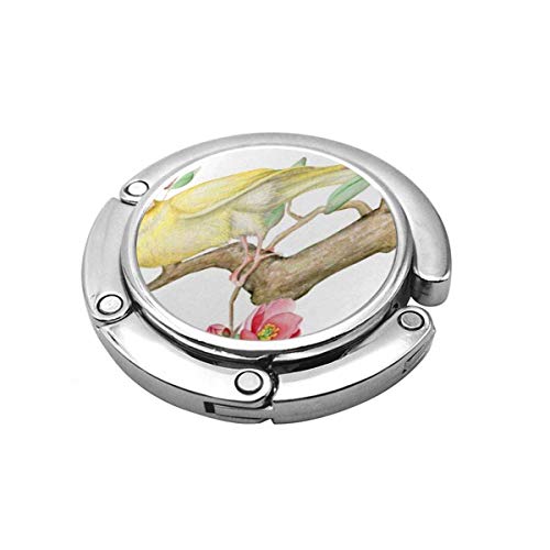 Gancho para Bolso Plegable para Colgar Bolsos, Rosa Agua vintageColor Canario en Rama de árbol floreciente Blanco Amarillo Aniversario