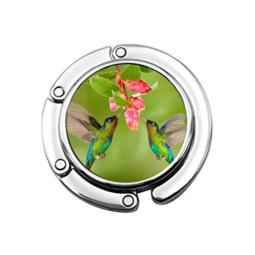 Gancho para bolsos, dos colibríes, diseño de flores, color rosa