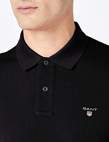 GANT Solid Pique SS Rugger, Polo para Hombre, Negro (Black), 46 (Talla del Fabricante: S)