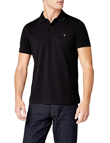 GANT Solid Pique SS Rugger, Polo para Hombre, Negro (Black), 46 (Talla del Fabricante: S)