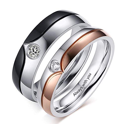 Gaosh Anillo de acero inoxidable con grabado personalizado y piedra de nacimiento simulada para hombres Anillos de boda para mujeres Anillos de eternidad Parejas casadas Él y ella (Mujer, 7)