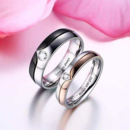 Gaosh Anillo de acero inoxidable con grabado personalizado y piedra de nacimiento simulada para hombres Anillos de boda para mujeres Anillos de eternidad Parejas casadas Él y ella (Mujer, 7)