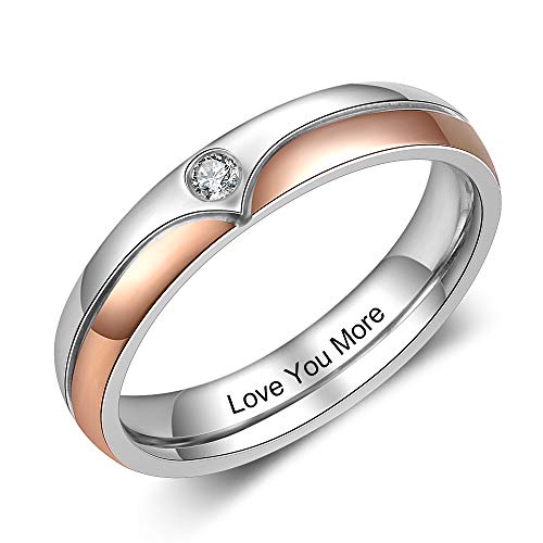 Gaosh Anillo de acero inoxidable con grabado personalizado y piedra de nacimiento simulada para hombres Anillos de boda para mujeres Anillos de eternidad Parejas casadas Él y ella (Mujer, 7)