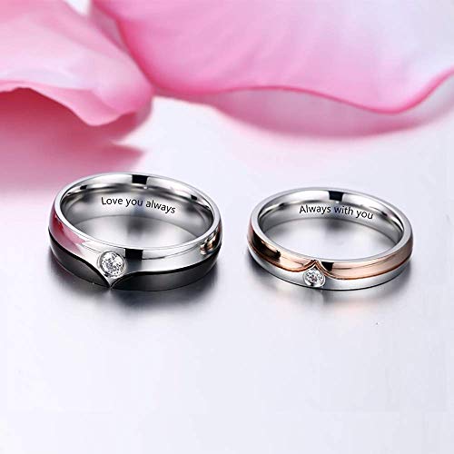 Gaosh Anillo de acero inoxidable con grabado personalizado y piedra de nacimiento simulada para hombres Anillos de boda para mujeres Anillos de eternidad Parejas casadas Él y ella (Mujer, 7)