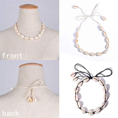 Gargantilla de conchas naturales hecha a mano, con conchas de cauri de Hawaii, collar ajustable para mujeres y niñas, 2 unidades