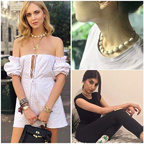Gargantilla de conchas naturales hecha a mano, con conchas de cauri de Hawaii, collar ajustable para mujeres y niñas, 2 unidades