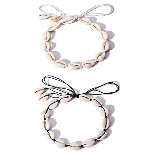 Gargantilla de conchas naturales hecha a mano, con conchas de cauri de Hawaii, collar ajustable para mujeres y niñas, 2 unidades