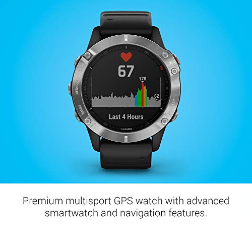 Garmin fēnix 6 - Reloj GPS multideporte definitivo con sensores, VO2 Max, frecuencia cardíaca, carga de entrenamiento, Plateado con correa negra