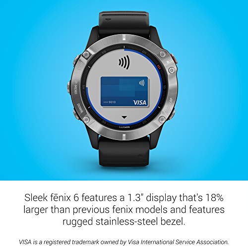 Garmin fēnix 6 - Reloj GPS multideporte definitivo con sensores, VO2 Max, frecuencia cardíaca, carga de entrenamiento, Plateado con correa negra