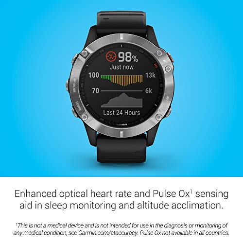 Garmin fēnix 6 - Reloj GPS multideporte definitivo con sensores, VO2 Max, frecuencia cardíaca, carga de entrenamiento, Plateado con correa negra