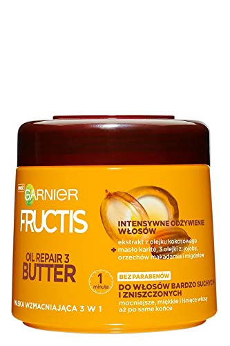 Garnier New Fructis Oil Repair 3 - Máscara de mantequilla para cabello seco y dañado 300 ml